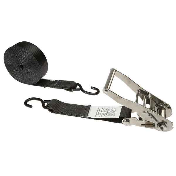 Us Cargo Control 2" x 10' Black Stainless Steel Ratchet Strap w/ Vinyl Coated S-Hooks 50SS10SH-BLK